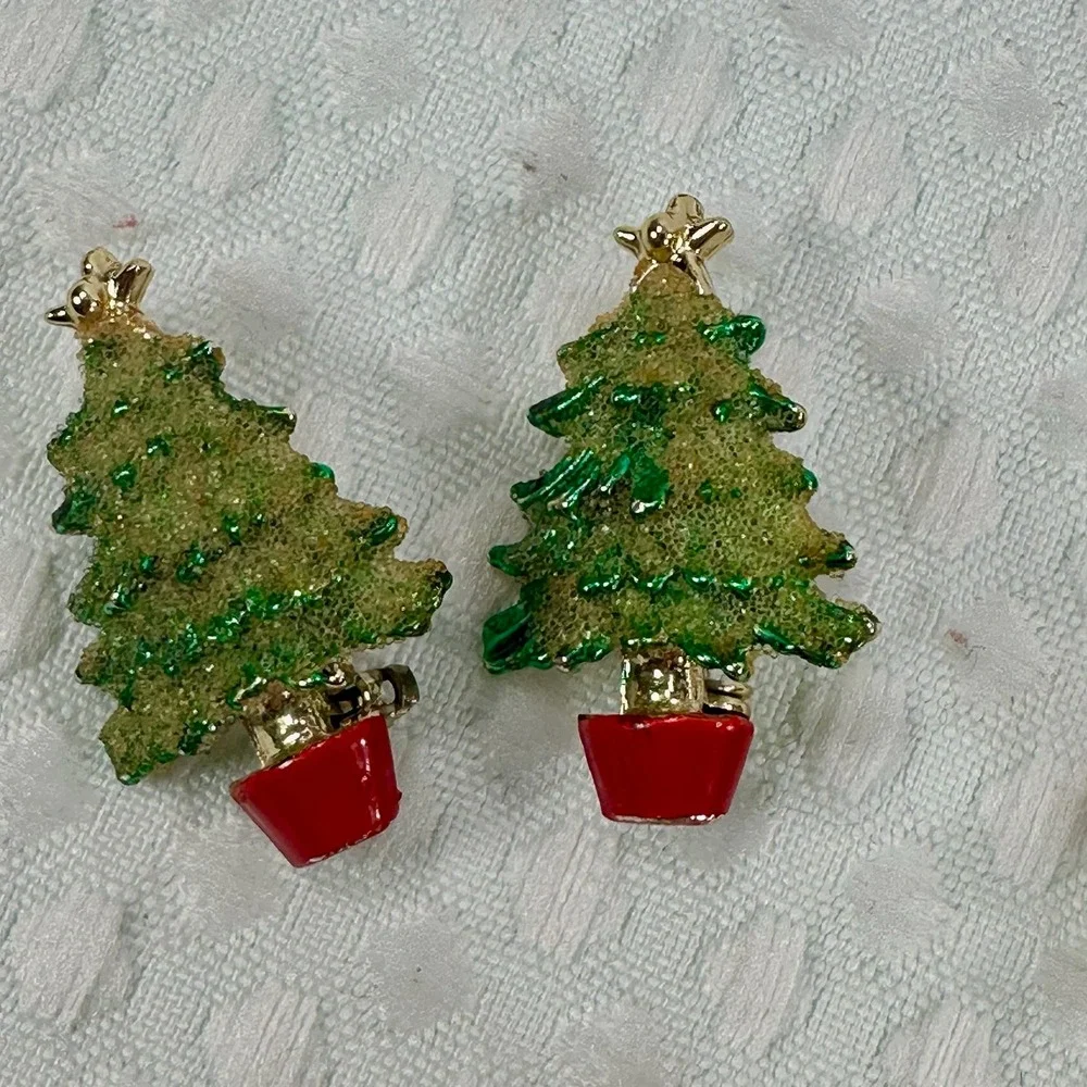 Christmas Holiday Brooch Pin Set Poinsettia Candy Cane Tree‎ Rhinestone Festive